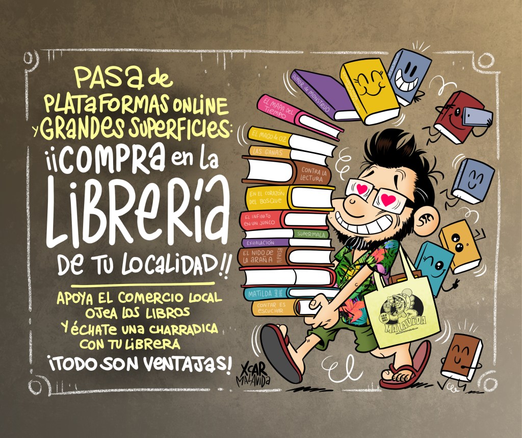 Pasa de plataformas online y grandes superficies: ¡¡compra en la librería de tu localidad!! Apoya el pequeño comercio, ojea los libros y échate una charradica con tu librera. ¡Todo son ventajas! #apoyalacultura #librerías #yoapoyoalpequeñocomercio #yoapoyoelcomerciolocal #yoapoyolacultura #libreriasindependientes
Una ilustración de XCAR Malavida
