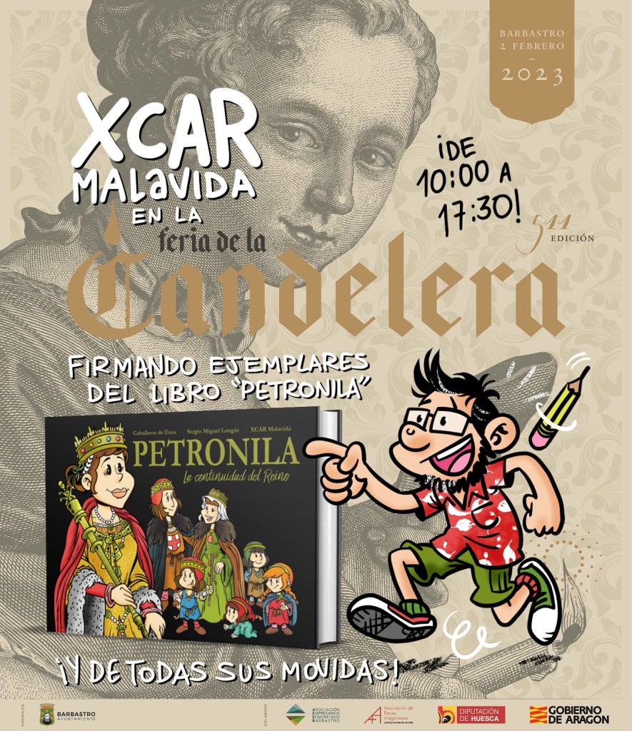 XCAR Malavida en la feria de La Candelera de Barbastro firmando ejemplares de "Petronila: la continuidad del reino".