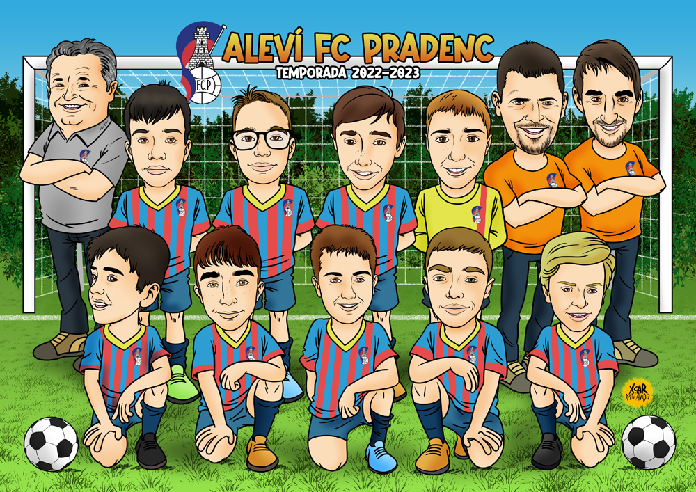 Caricatura de un equipo de fútbol infantil realizada por XCAR Malavida.