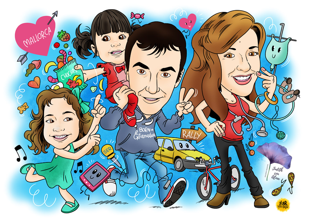 Caricatura de una familia realizada por XCAR Malavida