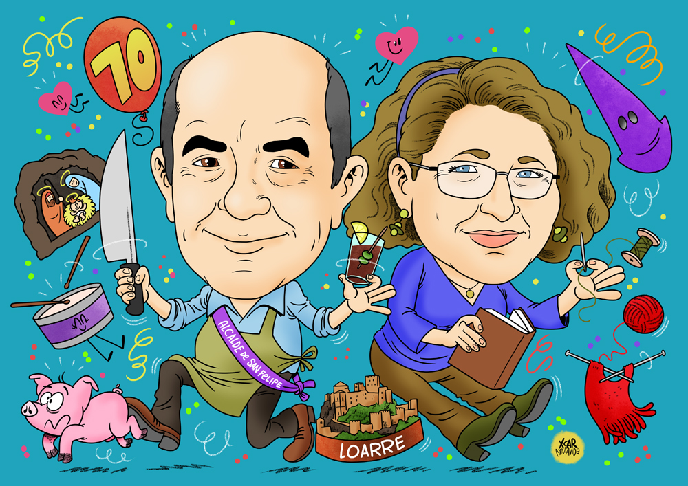 Caricatura de una pareja realizada por XCAR Malavida.