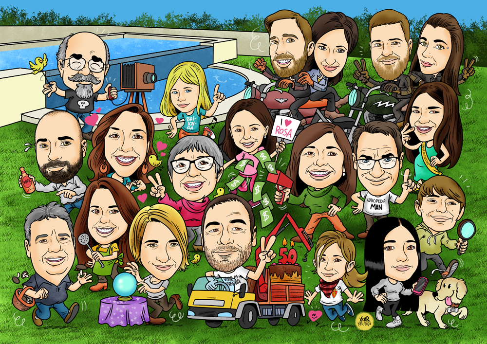 Caricatura de un grupo de amigos realizada por XCAR Malavida